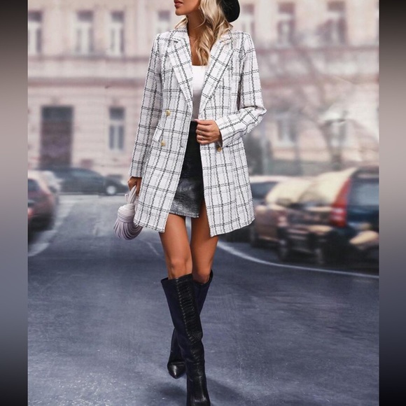 Plazacore plaid double breasted tweed overcoat jacket - Picture 4 of 7